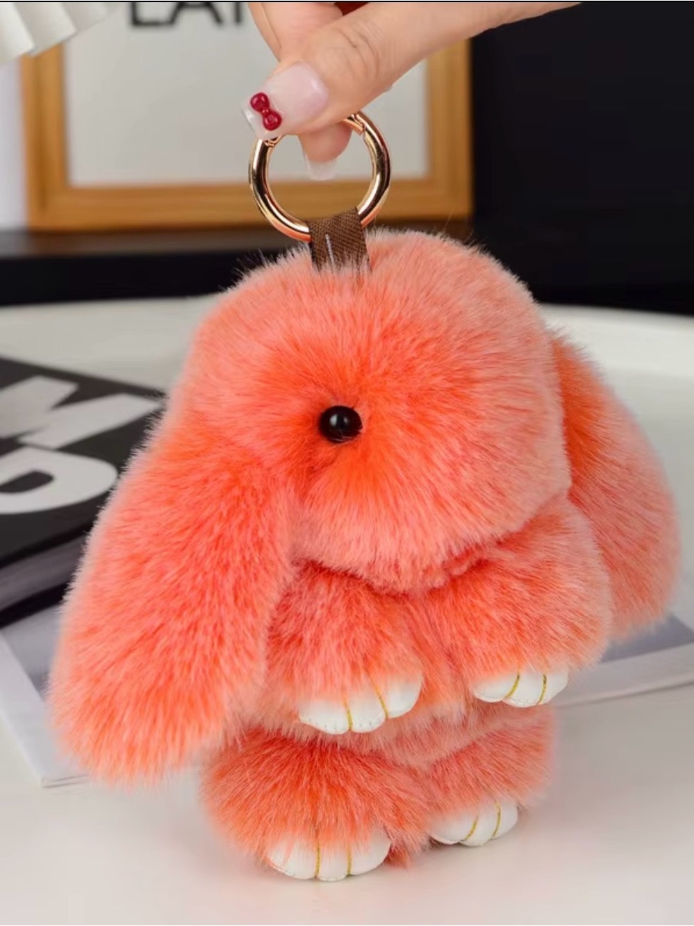 Fluffy Bunny Keychain Plush Rabbit Bag Charm Fur Pendant Key Ring Gift Pink